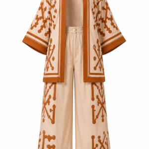 Ensemble YOMINE – Kimono & Pantalon Palazzo Terracotta