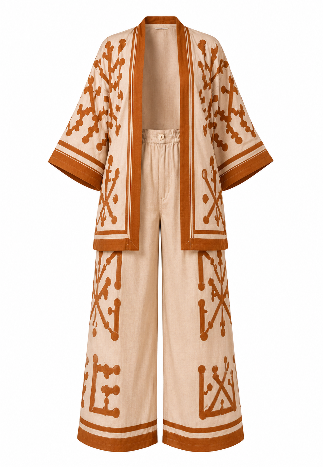 Ensemble YOMINE – Kimono & Pantalon Palazzo Terracotta