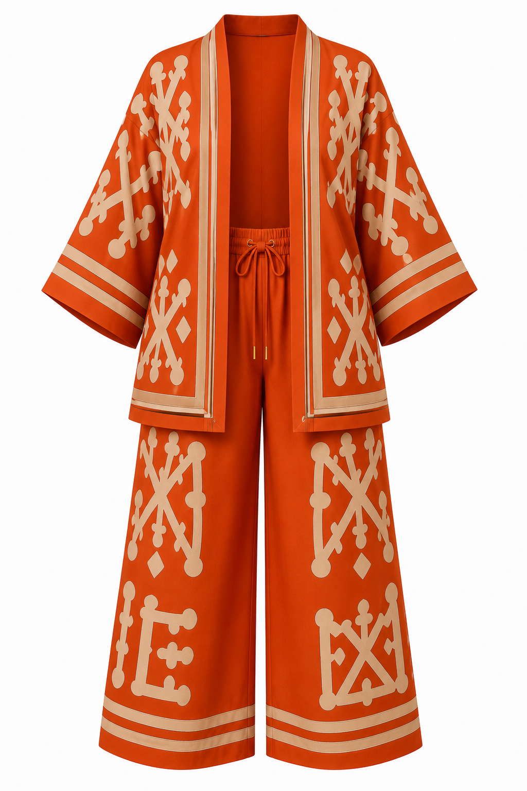 Ensemble YOMINE – Kimono & Pantalon Palazzo Terracotta – Image 2